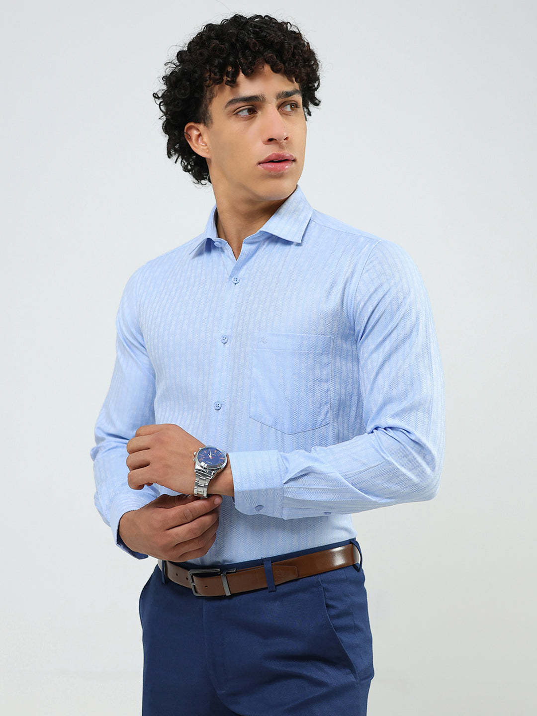 Men Blue Solid Collar Full Sleeve Shirt
