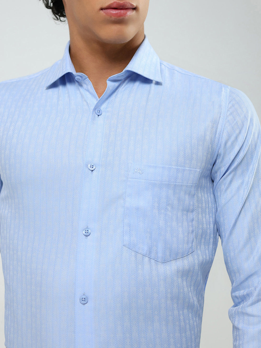 Men Blue Solid Collar Full Sleeve Shirt