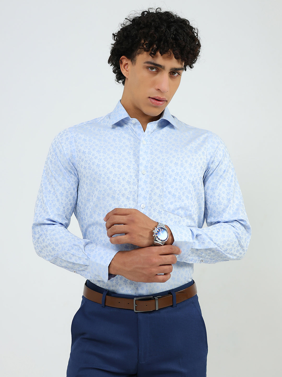 Luxuria Men Blue Solid Collar Full Sleeve Shirt