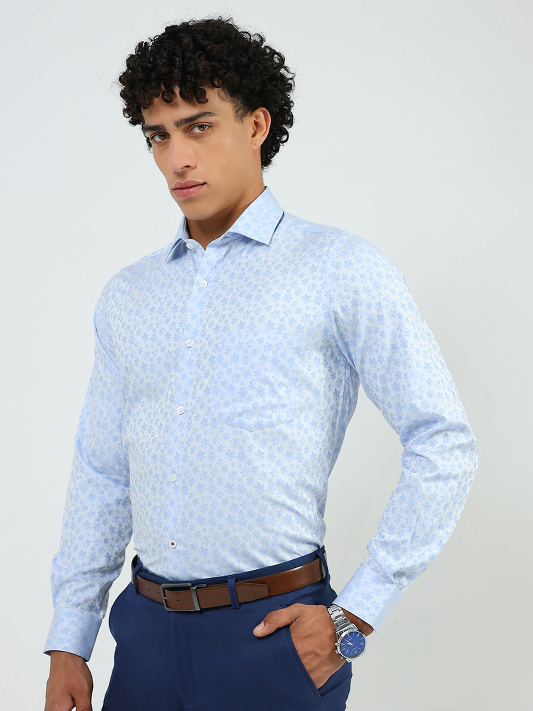 Luxuria Men Blue Solid Collar Full Sleeve Shirt