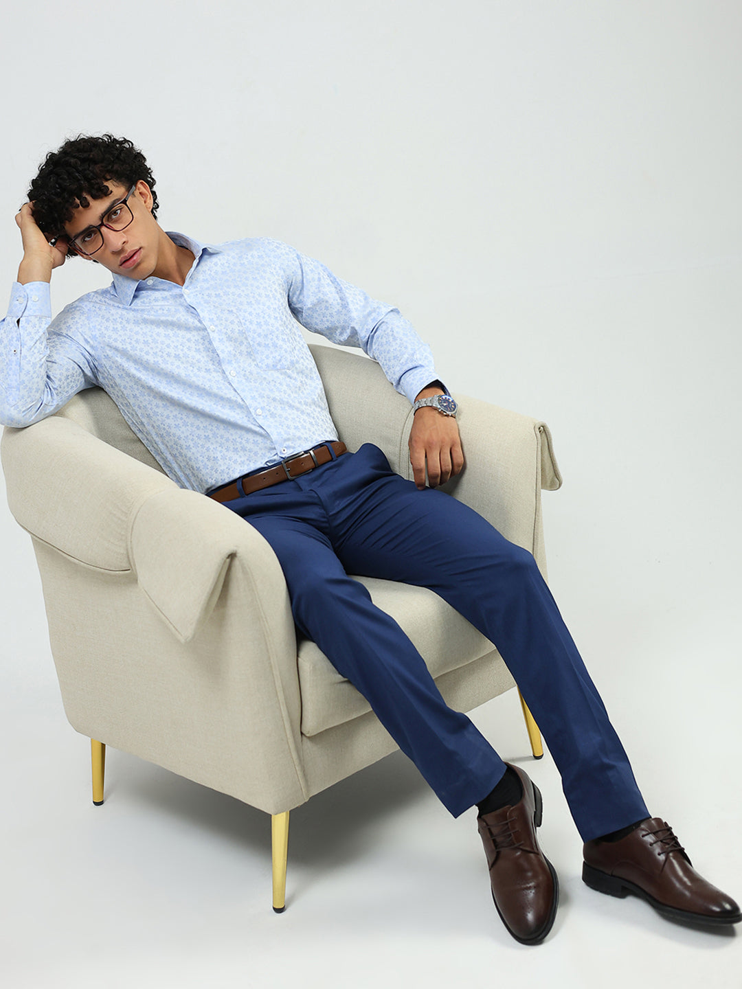 Luxuria Men Blue Solid Collar Full Sleeve Shirt