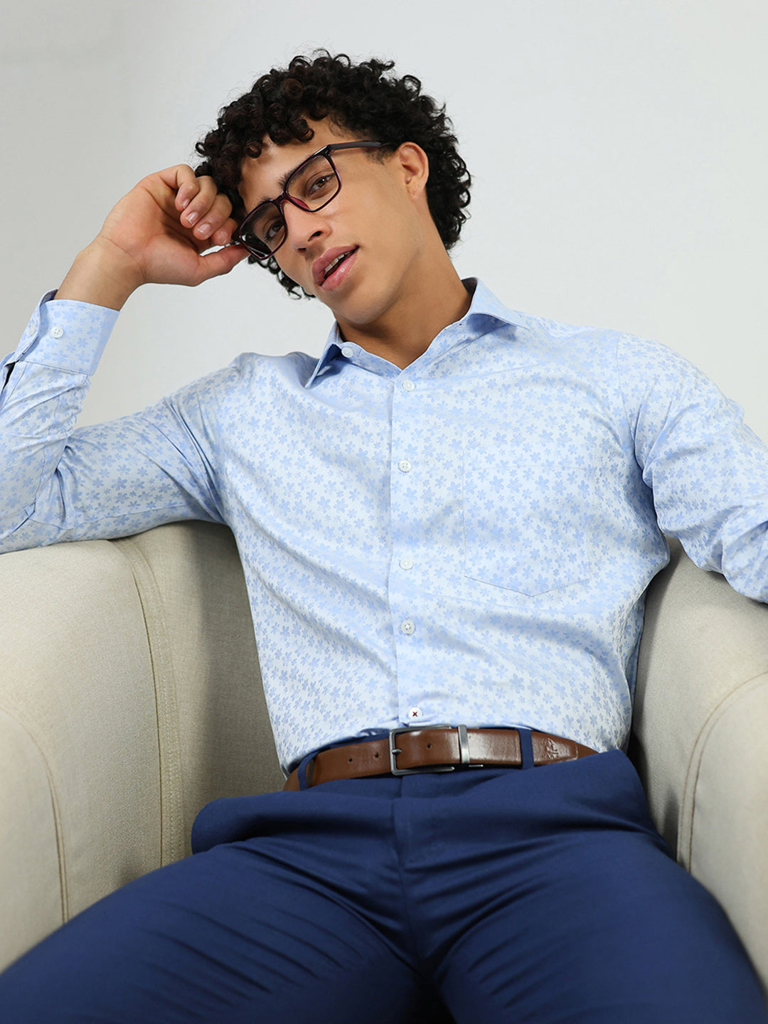 Luxuria Men Blue Solid Collar Full Sleeve Shirt