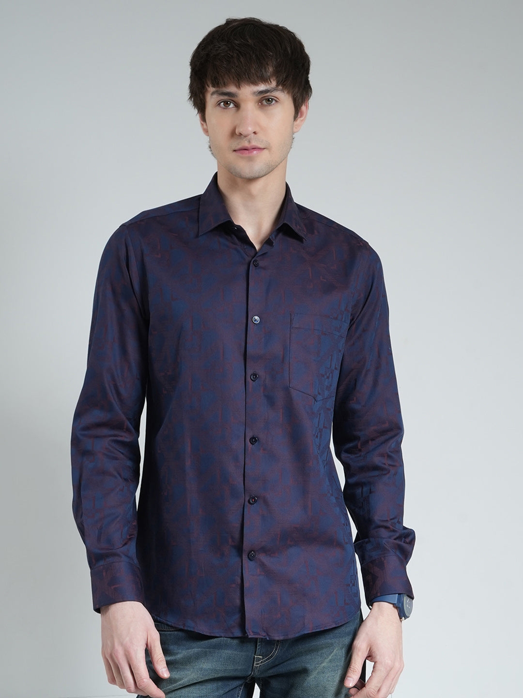 Luxuria Men Purple Printed Collar Full Sleeve Shirt