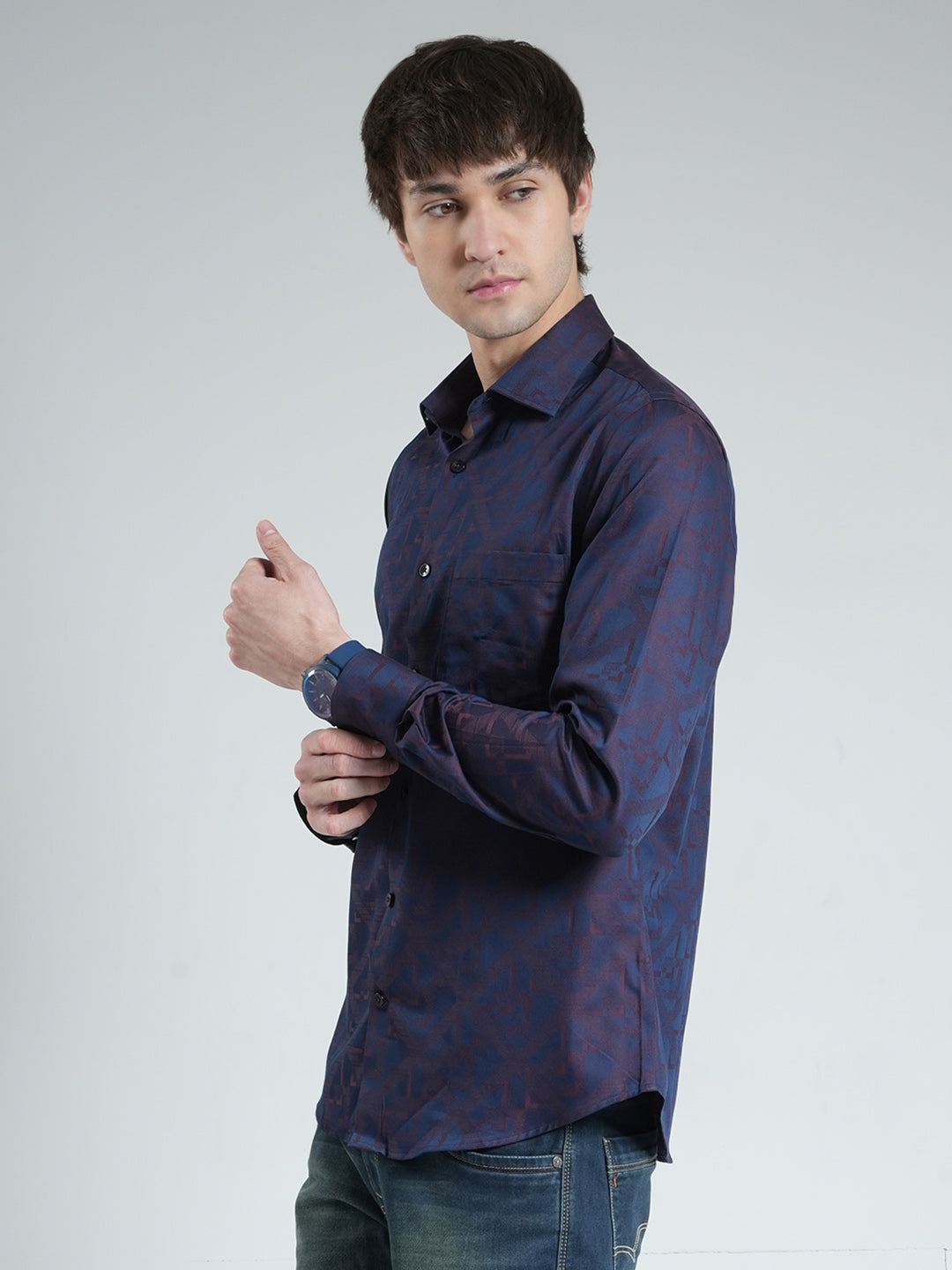 Luxuria Men Purple Printed Collar Full Sleeve Shirt