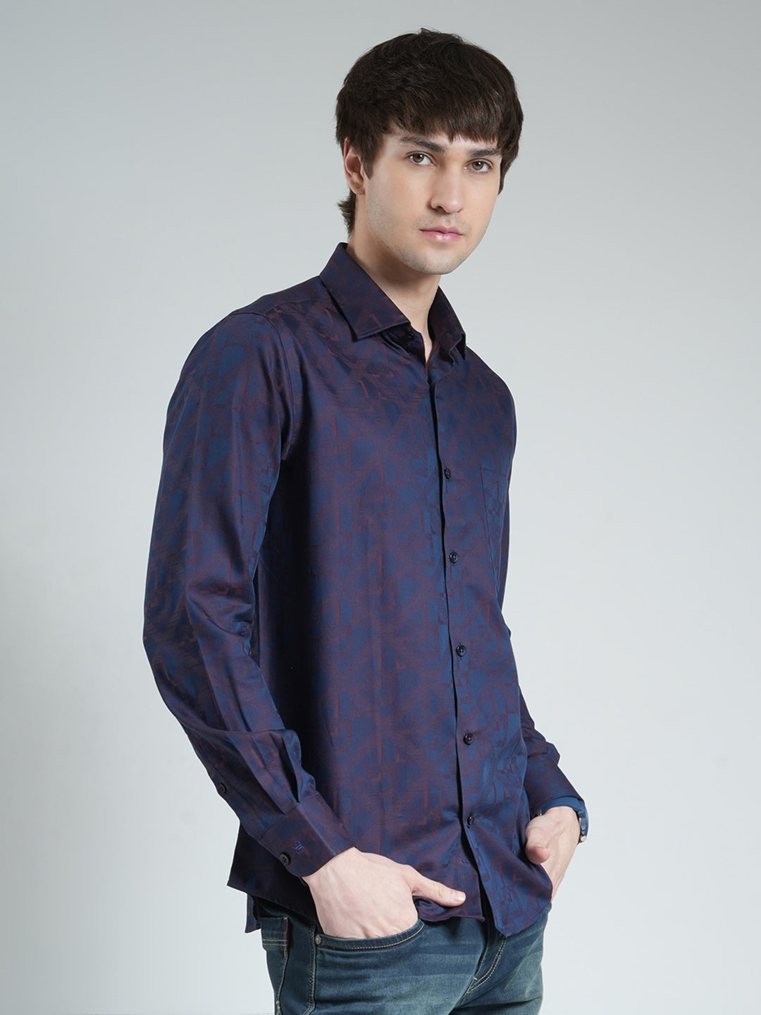 Luxuria Men Purple Printed Collar Full Sleeve Shirt