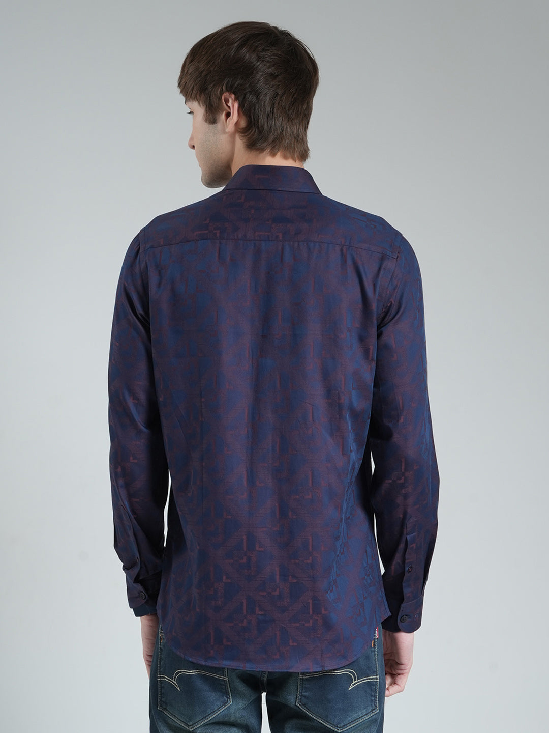 Luxuria Men Purple Printed Collar Full Sleeve Shirt