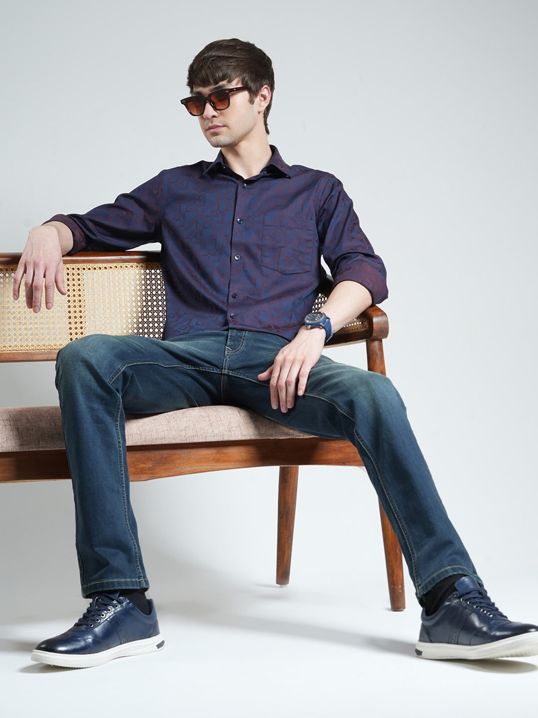 Luxuria Men Purple Printed Collar Full Sleeve Shirt