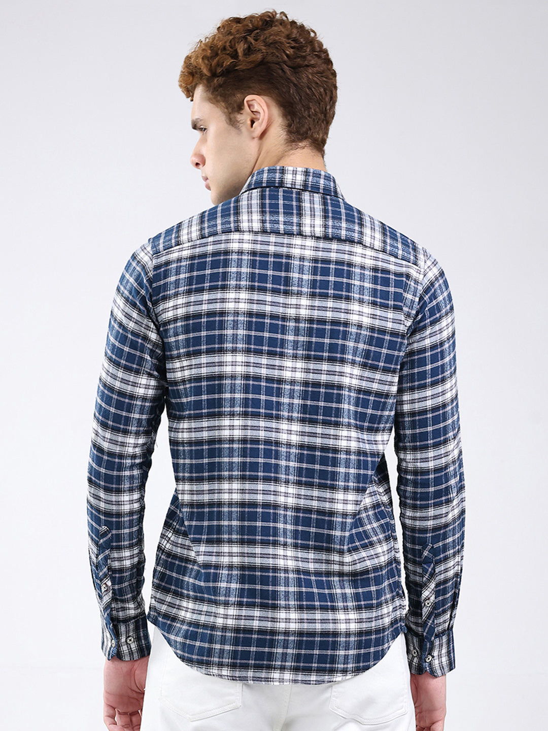 Men Blue Check Collar Full Sleeve Shirt