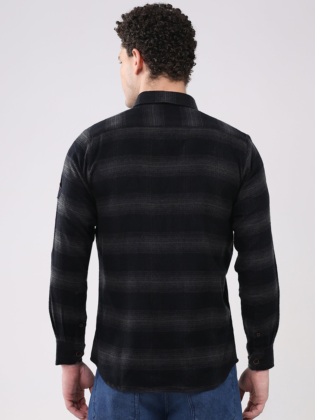 Men Black Check Collar Full Sleeve Shirt