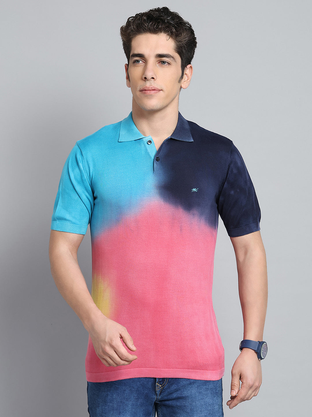 Men Multicolor Solid Collar Half Sleeve T-Shirt
