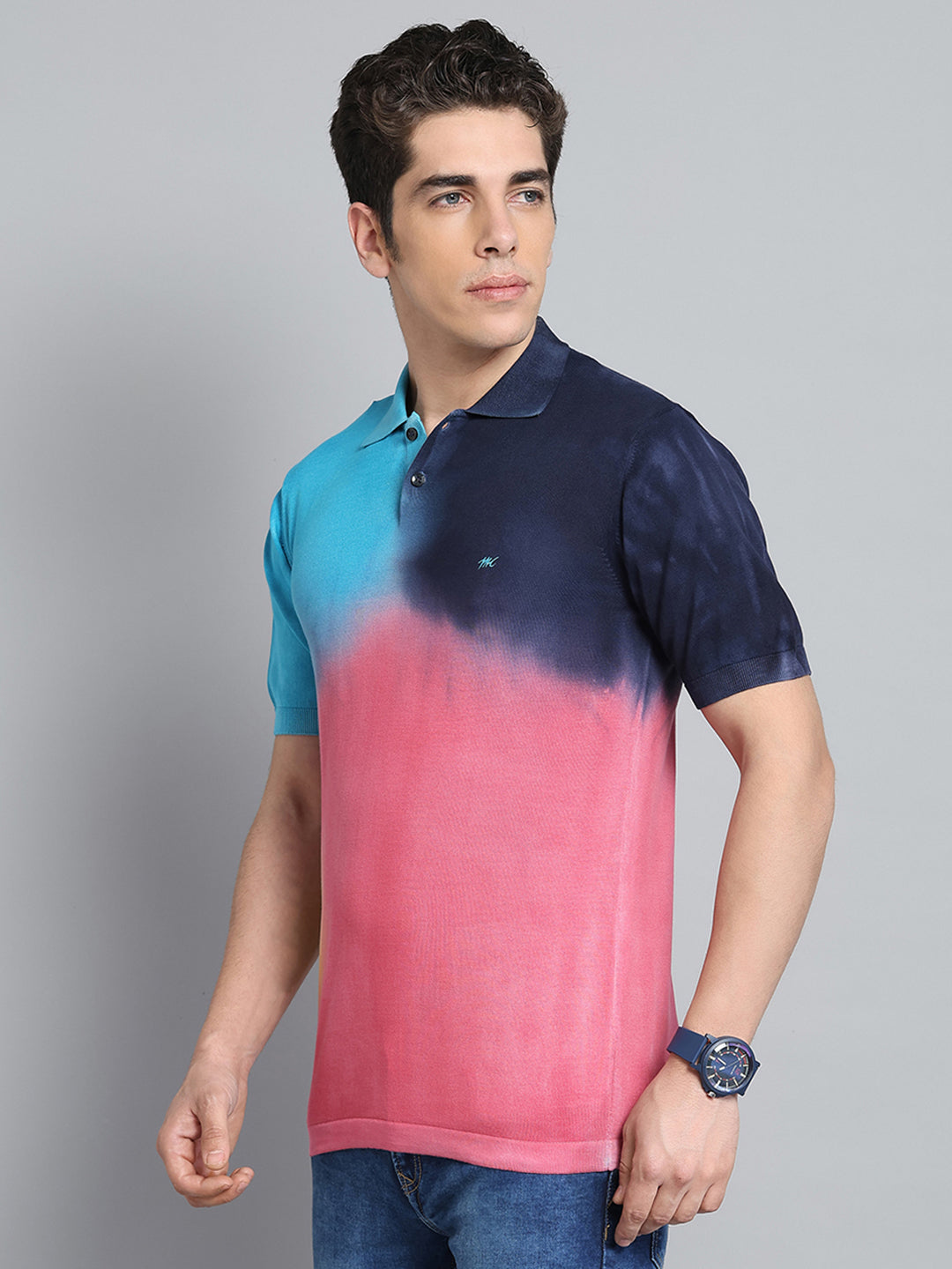 Men Multicolor Solid Collar Half Sleeve T-Shirt