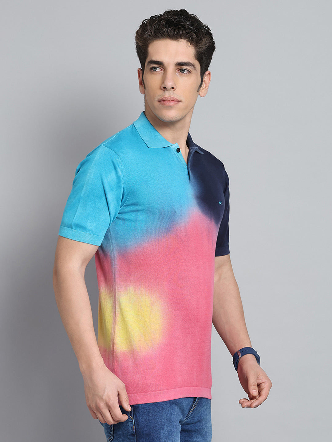 Men Multicolor Solid Collar Half Sleeve T-Shirt