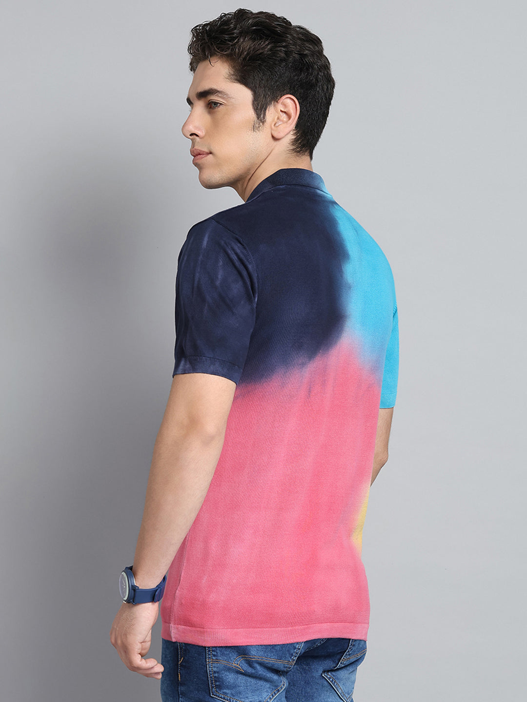 Men Multicolor Solid Collar Half Sleeve T-Shirt