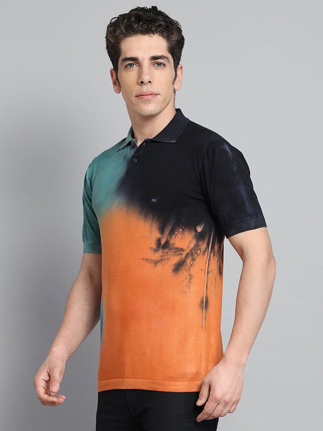 Men Orange Solid Collar Half Sleeve T-Shirt