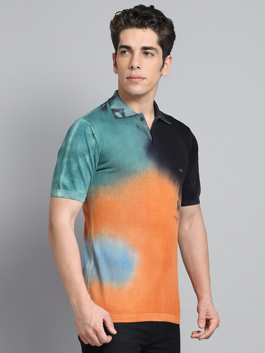 Men Orange Solid Collar Half Sleeve T-Shirt