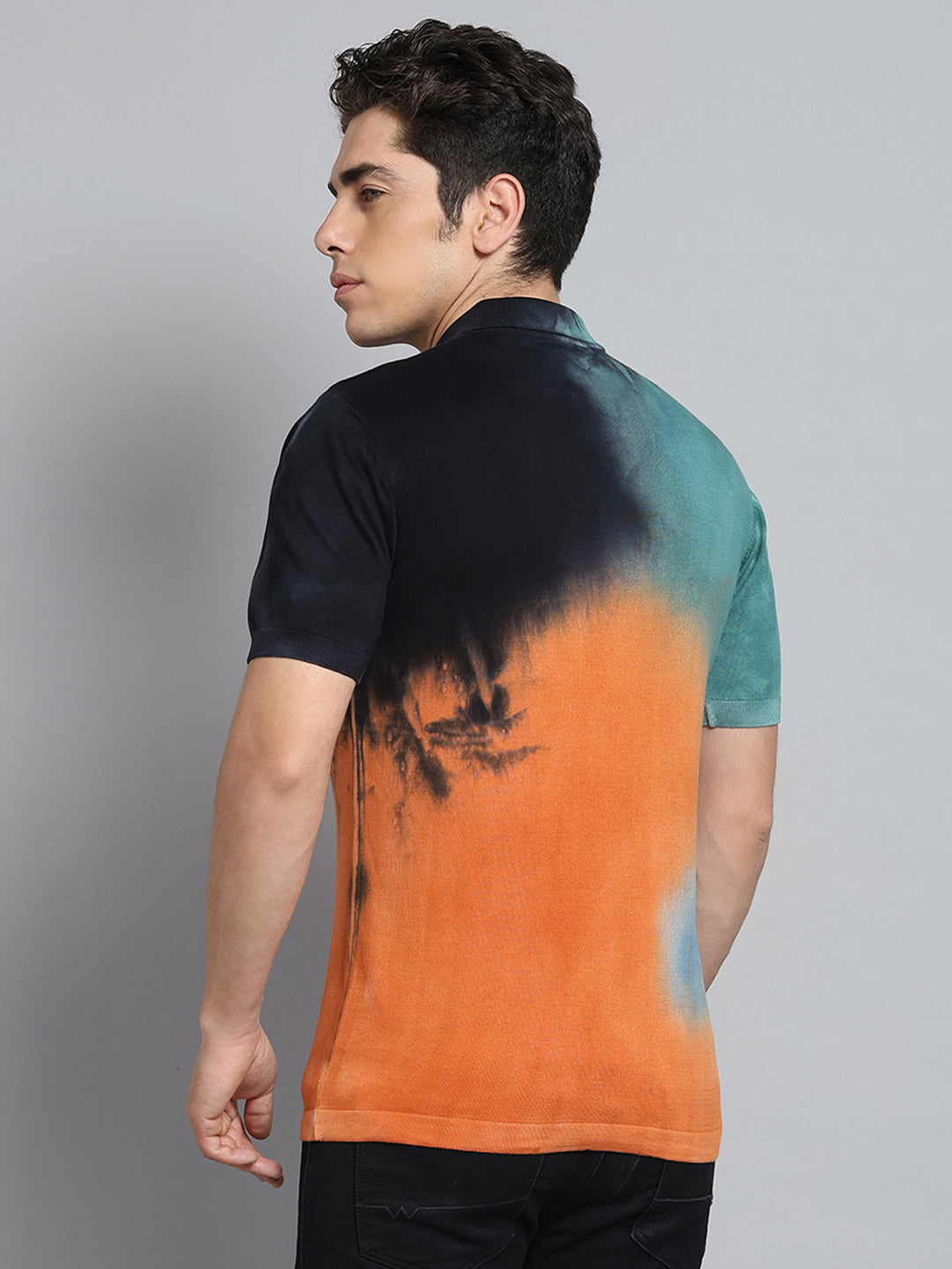 Men Orange Solid Collar Half Sleeve T-Shirt