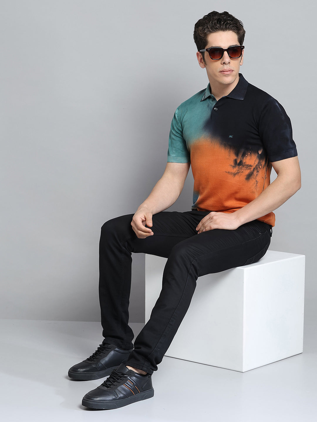 Men Orange Solid Collar Half Sleeve T-Shirt