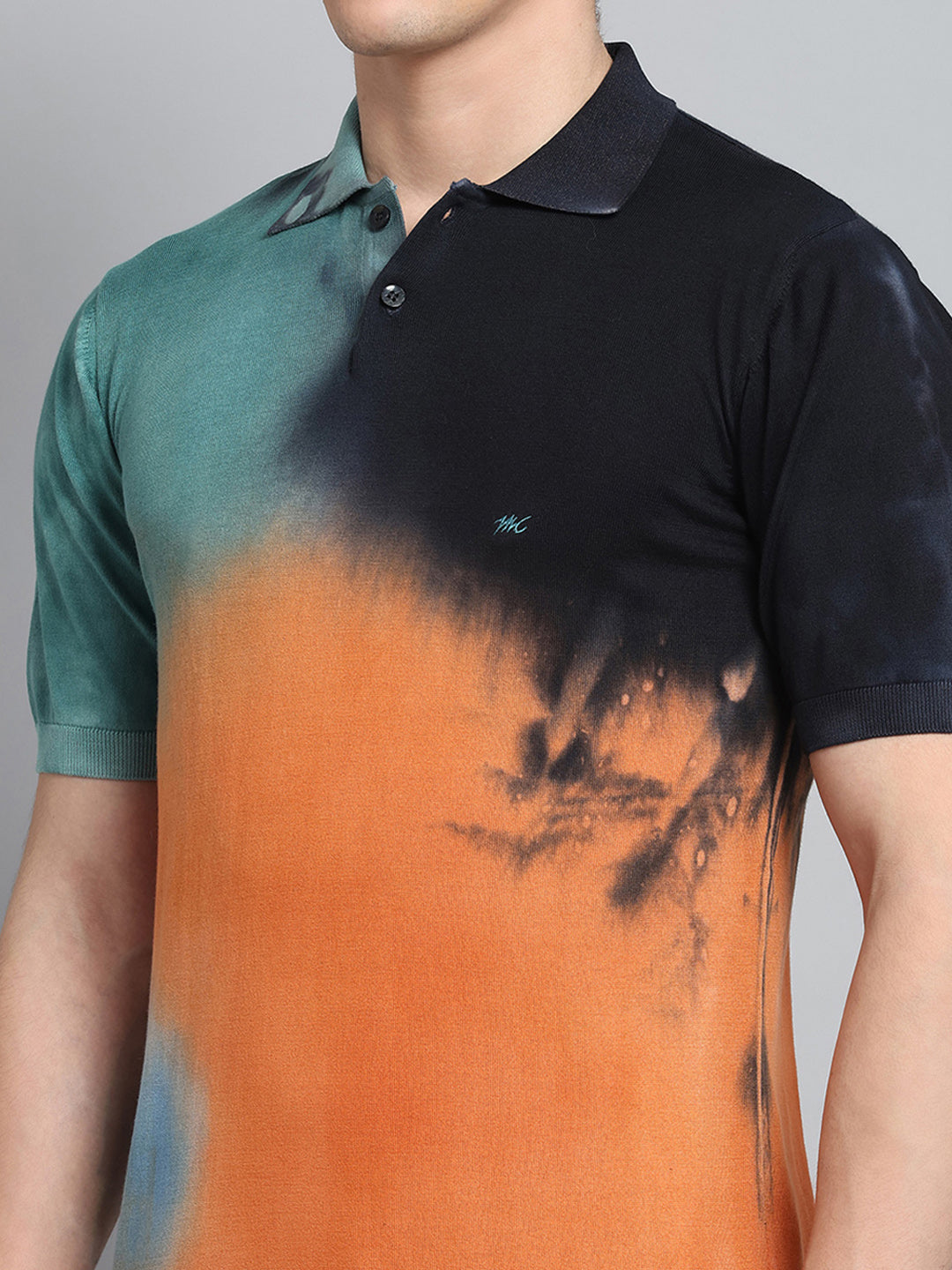 Men Orange Solid Collar Half Sleeve T-Shirt
