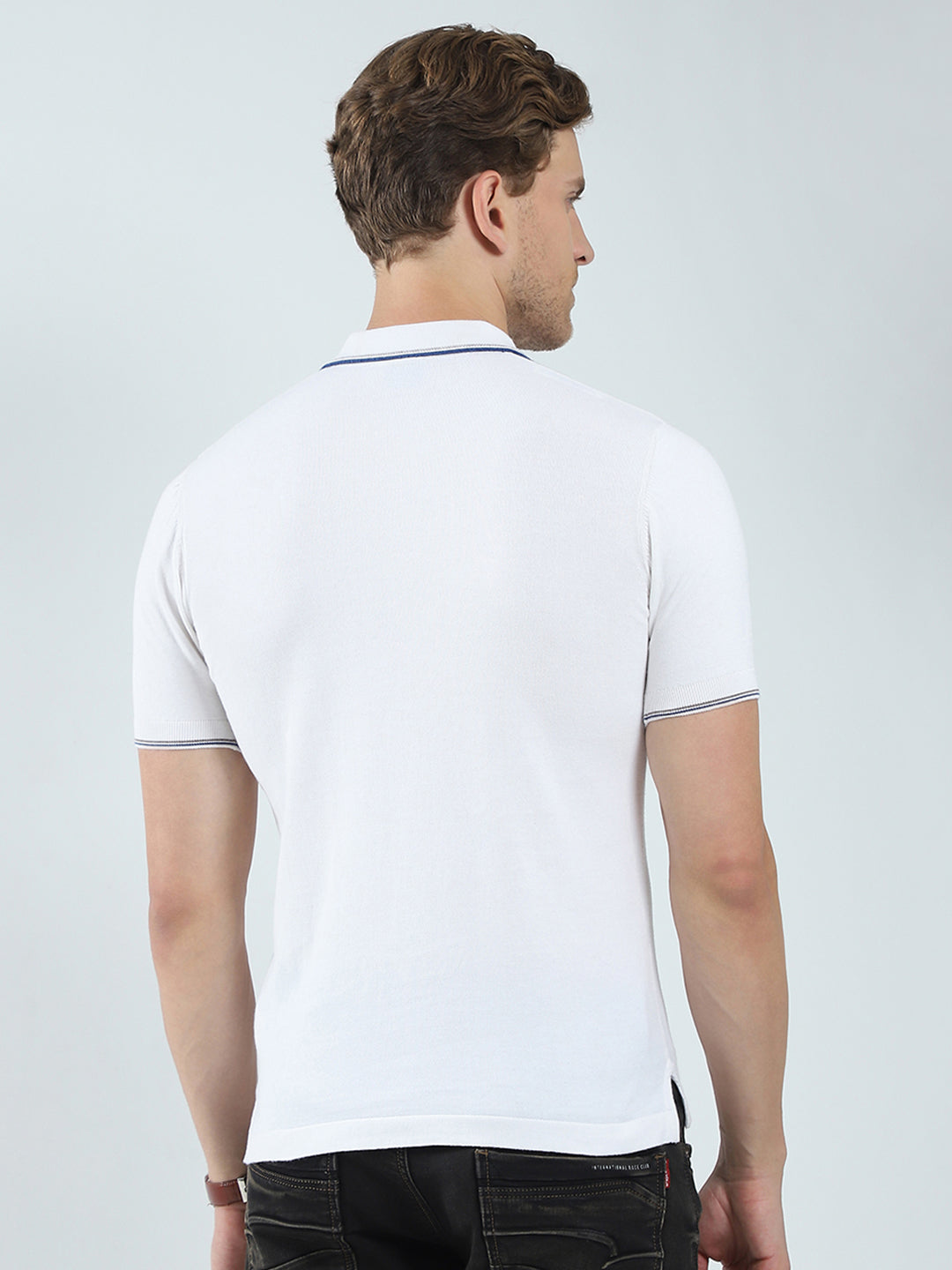 Men White Printed Collar Half Sleeve T-Shirt