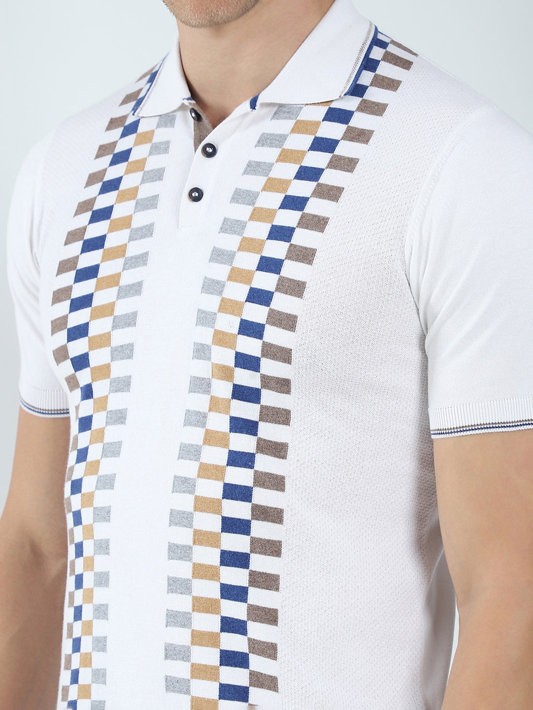 Men White Printed Collar Half Sleeve T-Shirt