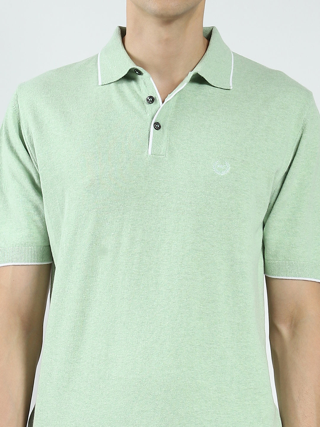 Men Green Solid Collar Half Sleeve T-Shirt