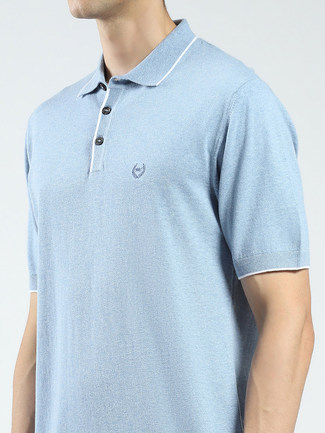 Men Blue Solid Collar Half Sleeve T-Shirt