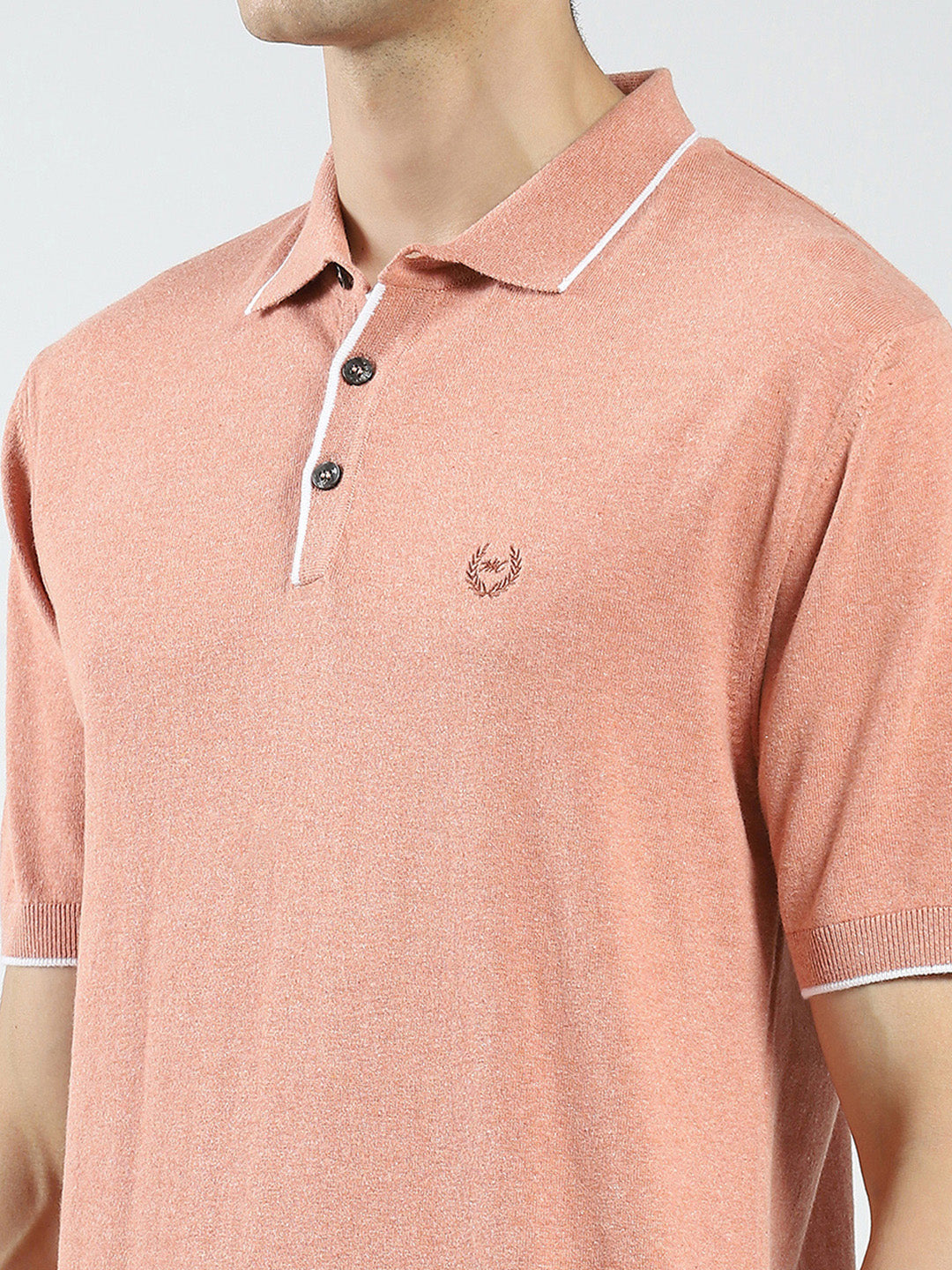 Men Coral Solid Collar Half Sleeve T-Shirt