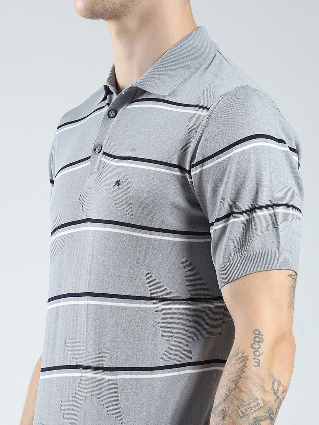 Men Grey Solid Collar Half Sleeve T-Shirt