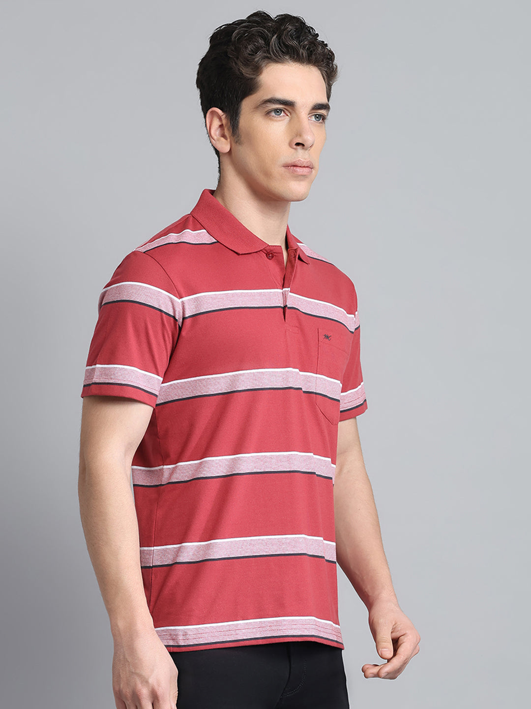 Men Rust Stripe Collar Half Sleeve T-Shirt