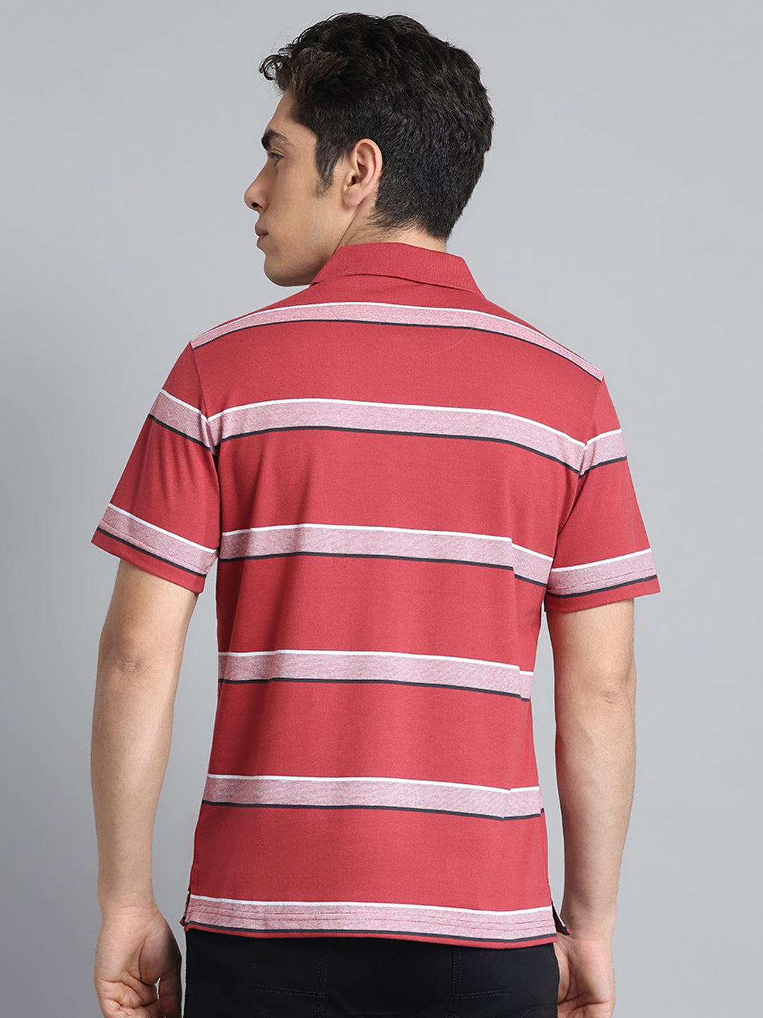 Men Rust Stripe Collar Half Sleeve T-Shirt