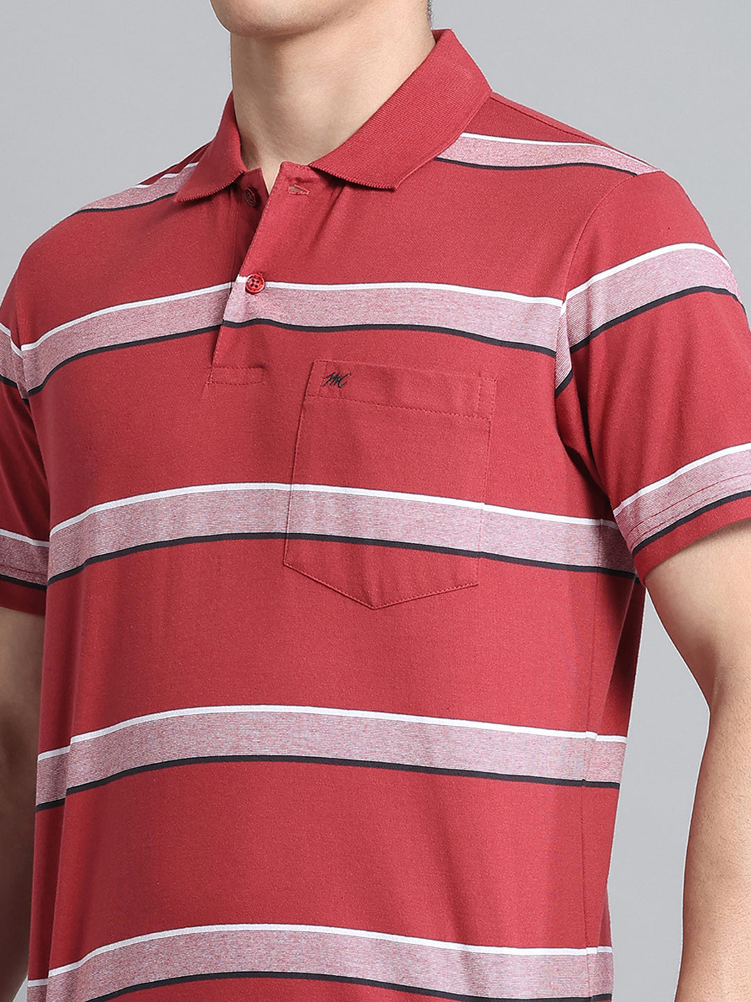 Men Rust Stripe Collar Half Sleeve T-Shirt