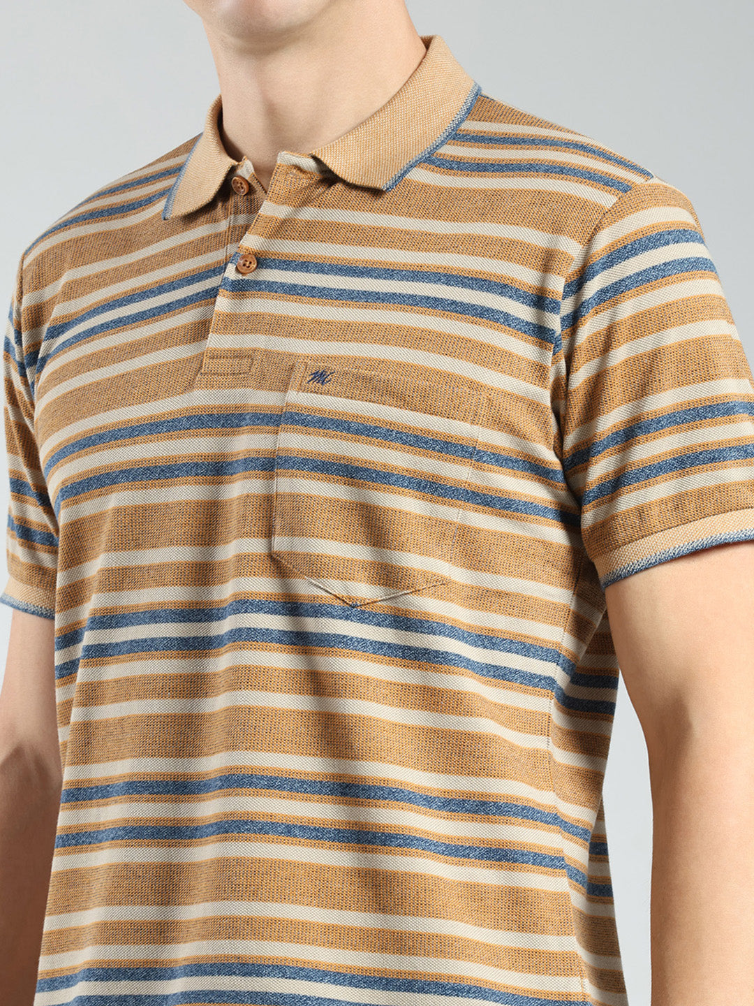 Men Brown Stripe Collar Half Sleeve T-Shirt