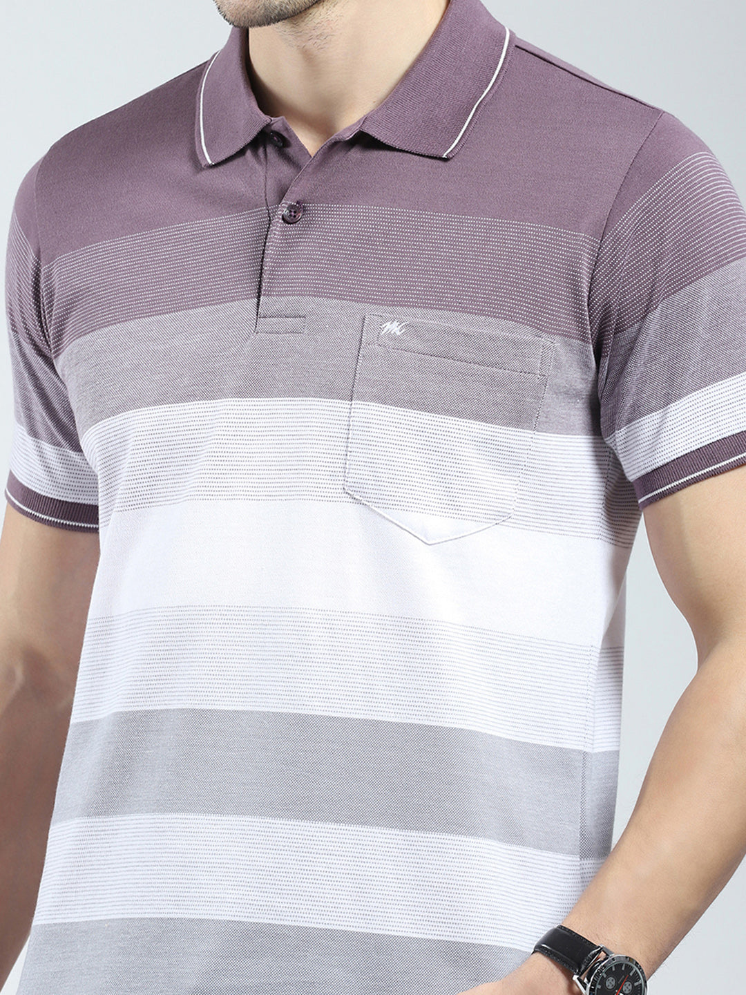 Men Mauve Stripe Collar Half Sleeve T-Shirt