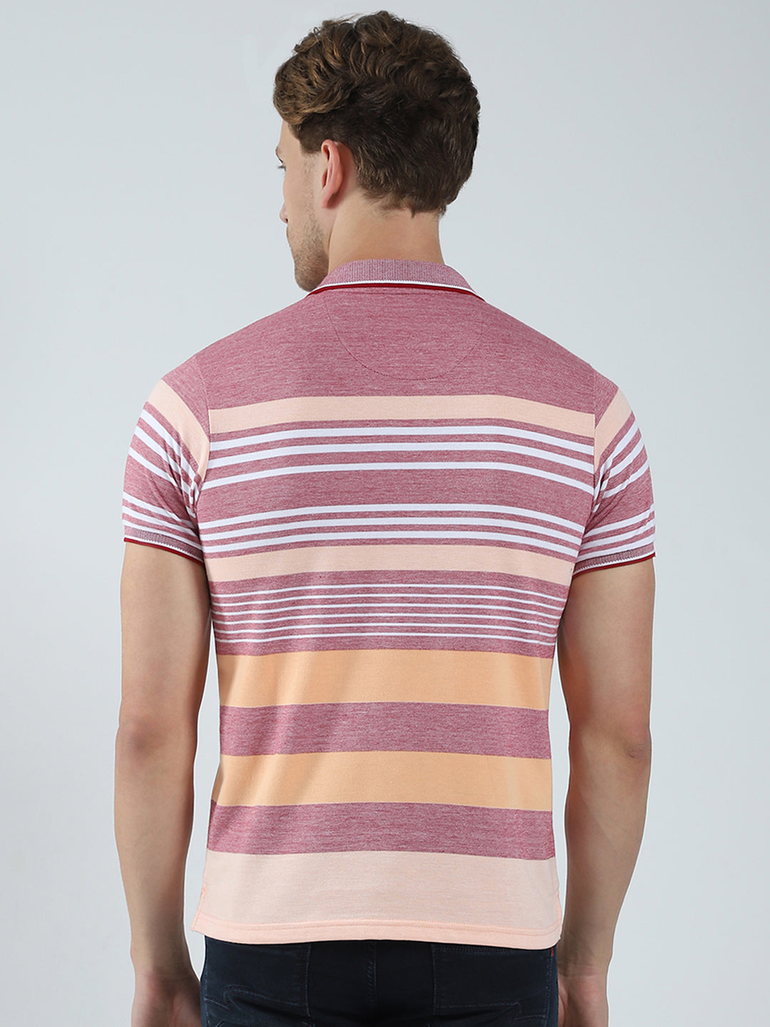 Men Maroon Stripe Collar Half Sleeve T-Shirt