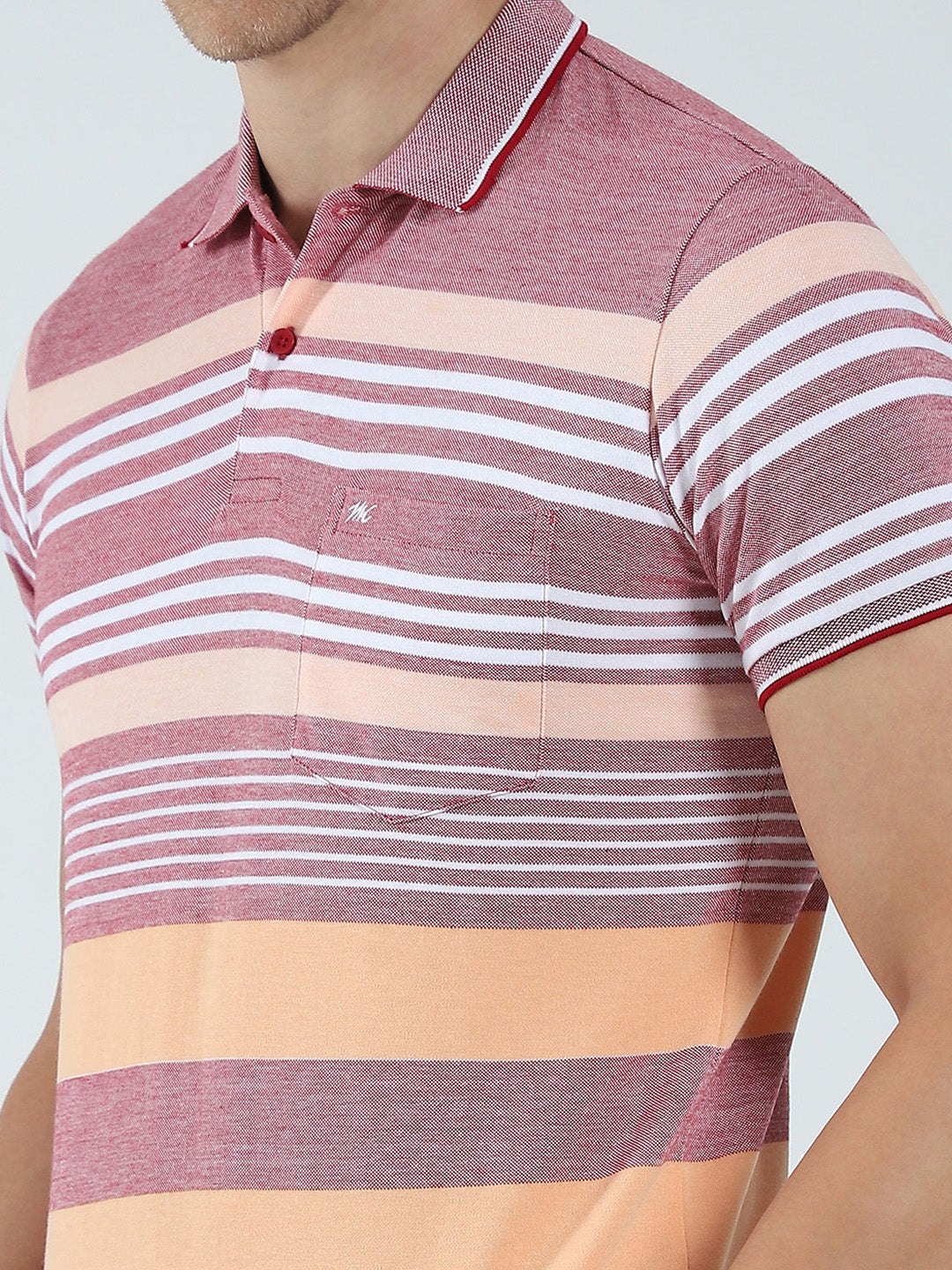 Men Maroon Stripe Collar Half Sleeve T-Shirt