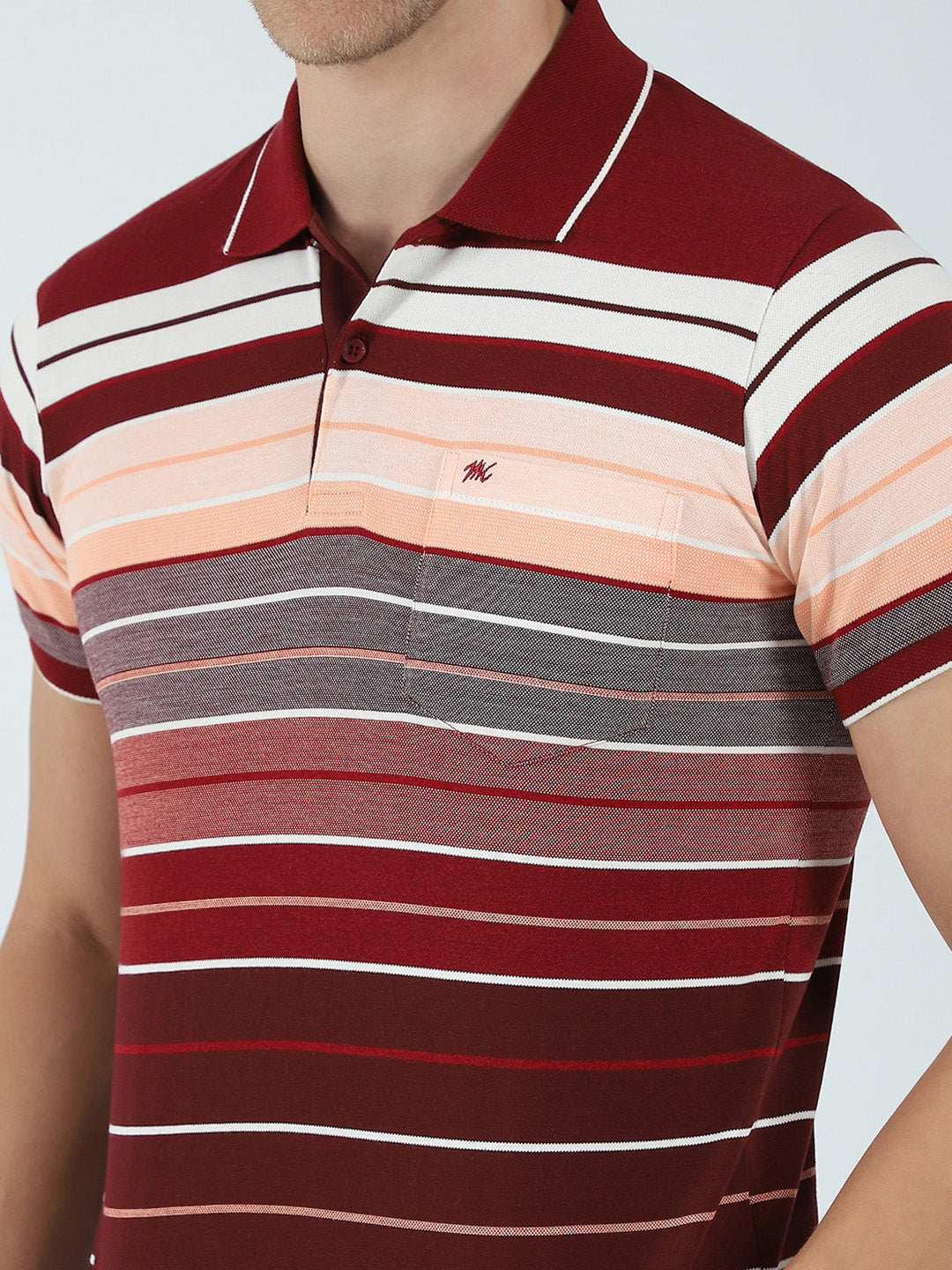 Men Maroon Stripe Collar Half Sleeve T-Shirt
