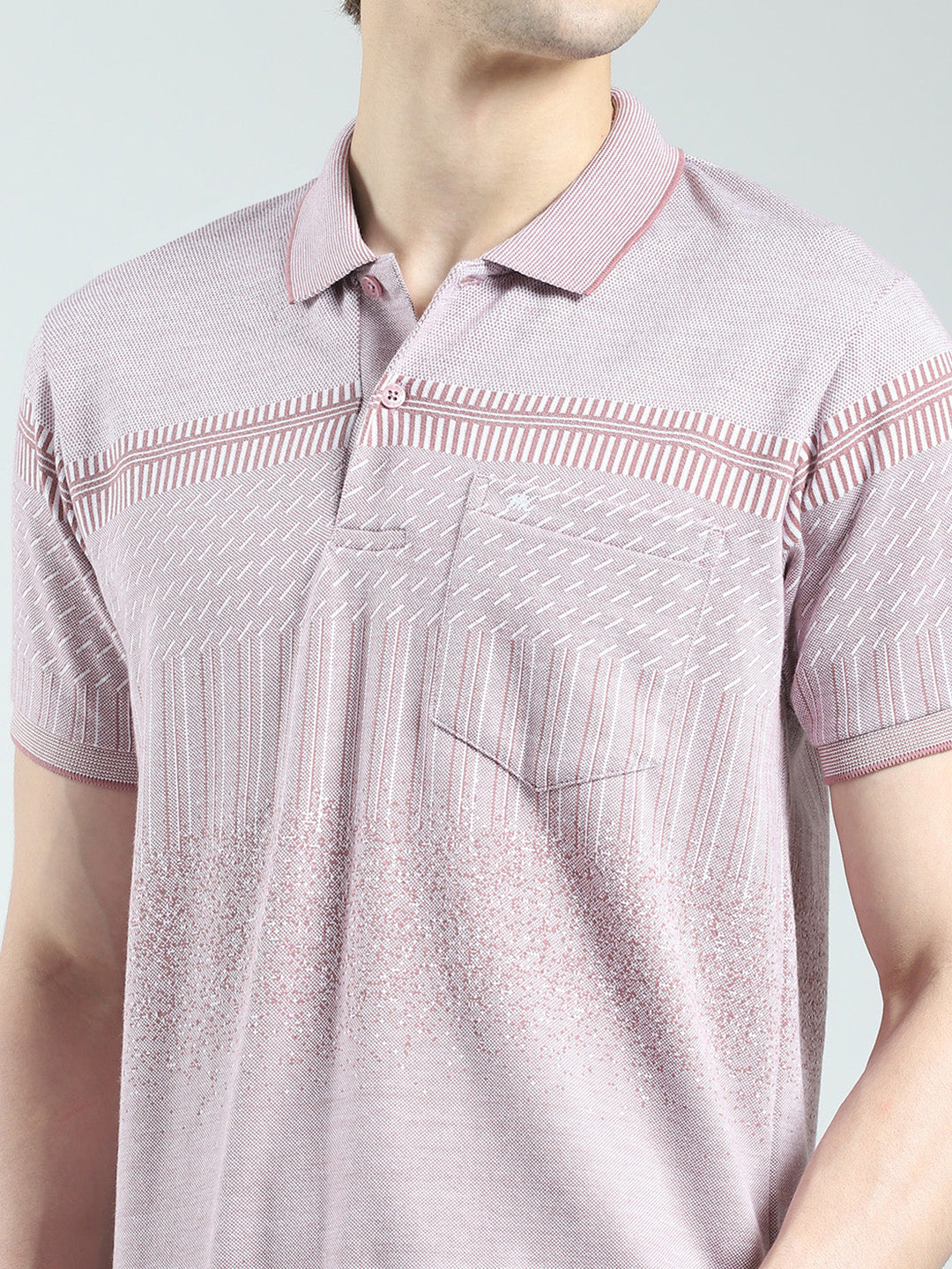 Men Pink Self Design Collar Half Sleeve T-Shirt