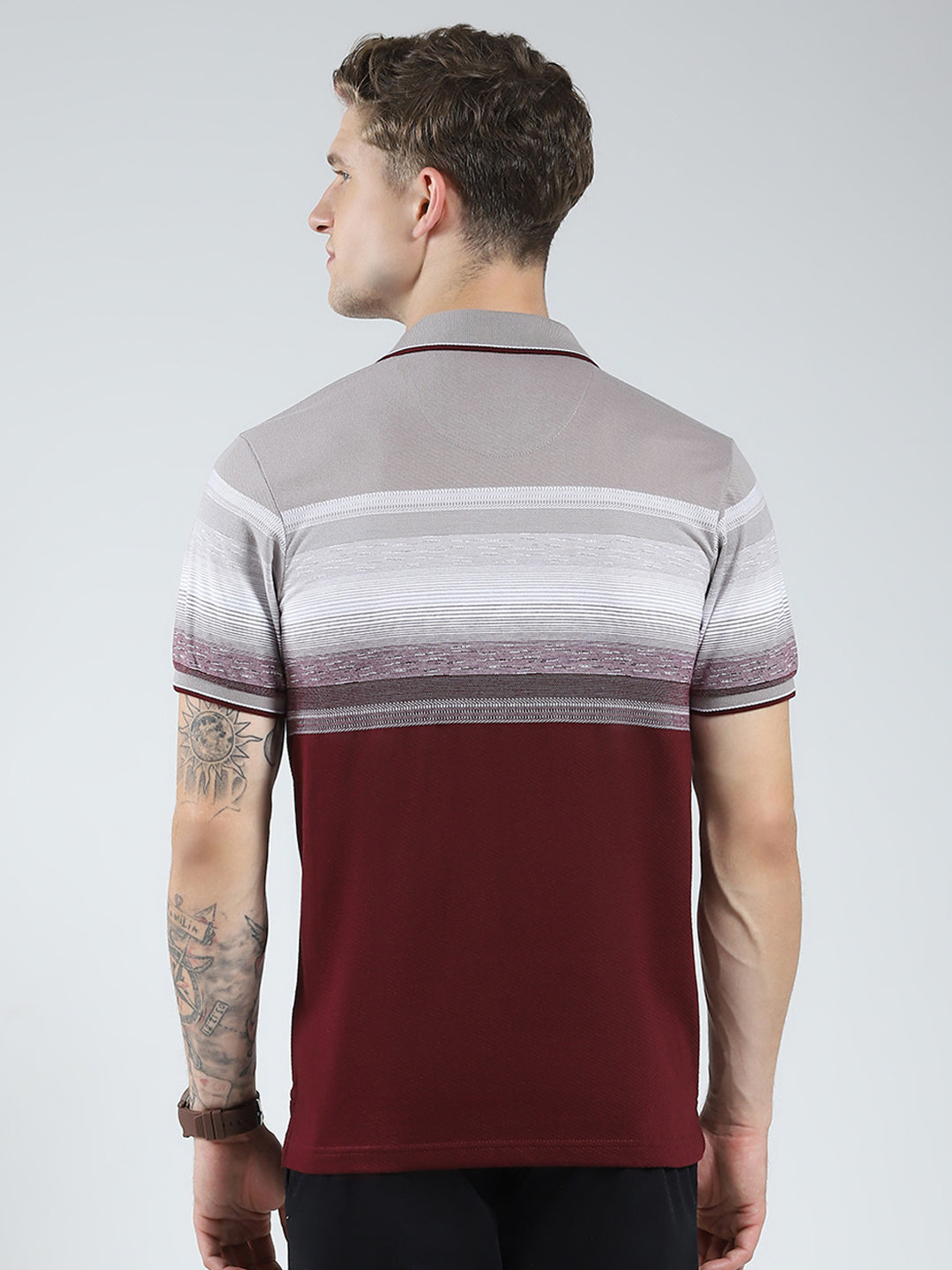 Men Maroon Stripe Collar Half Sleeve T-Shirt
