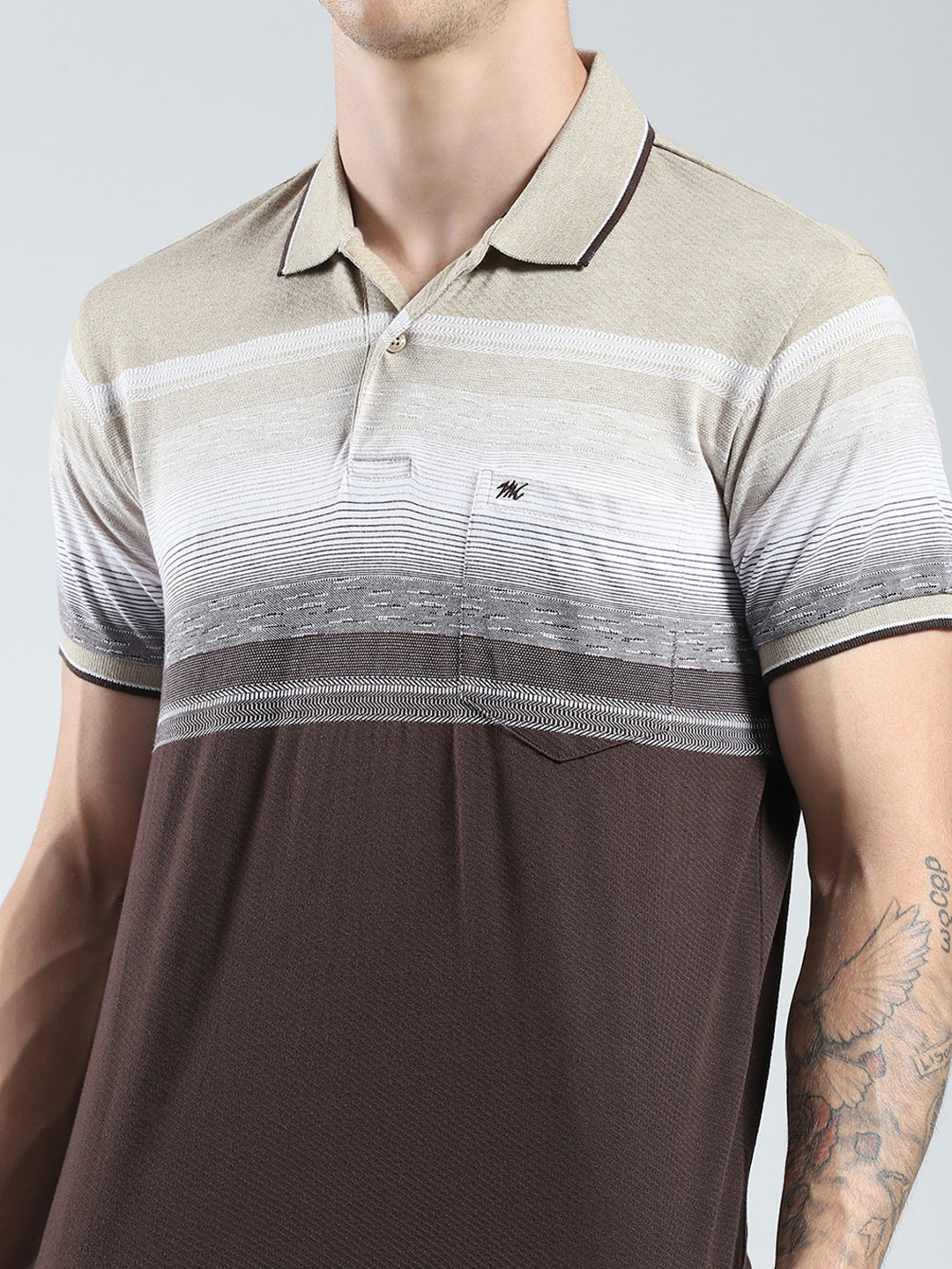 Men Brown Stripe Collar Half Sleeve T-Shirt