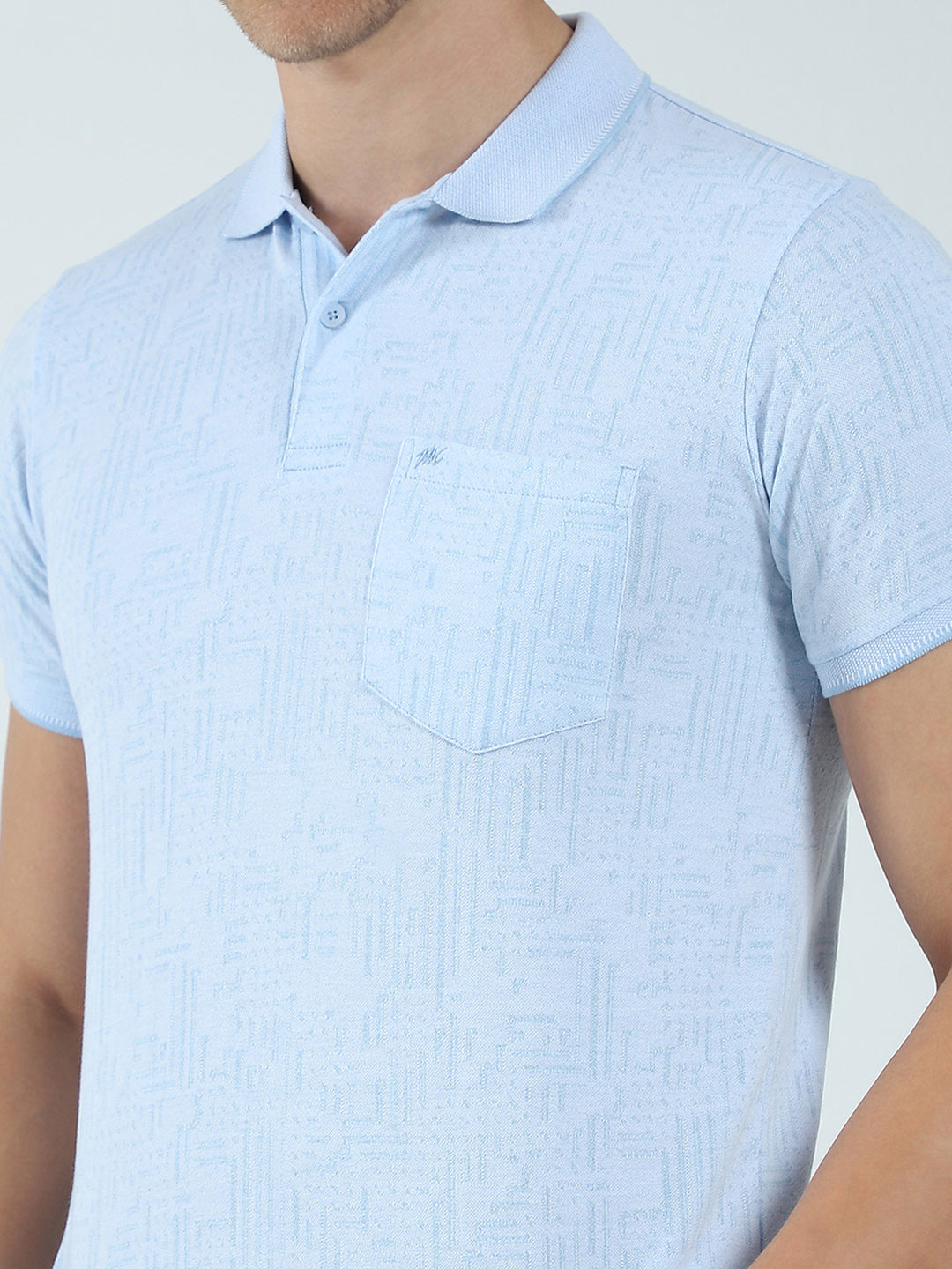 Men Blue Self Design Collar Half Sleeve T-Shirt