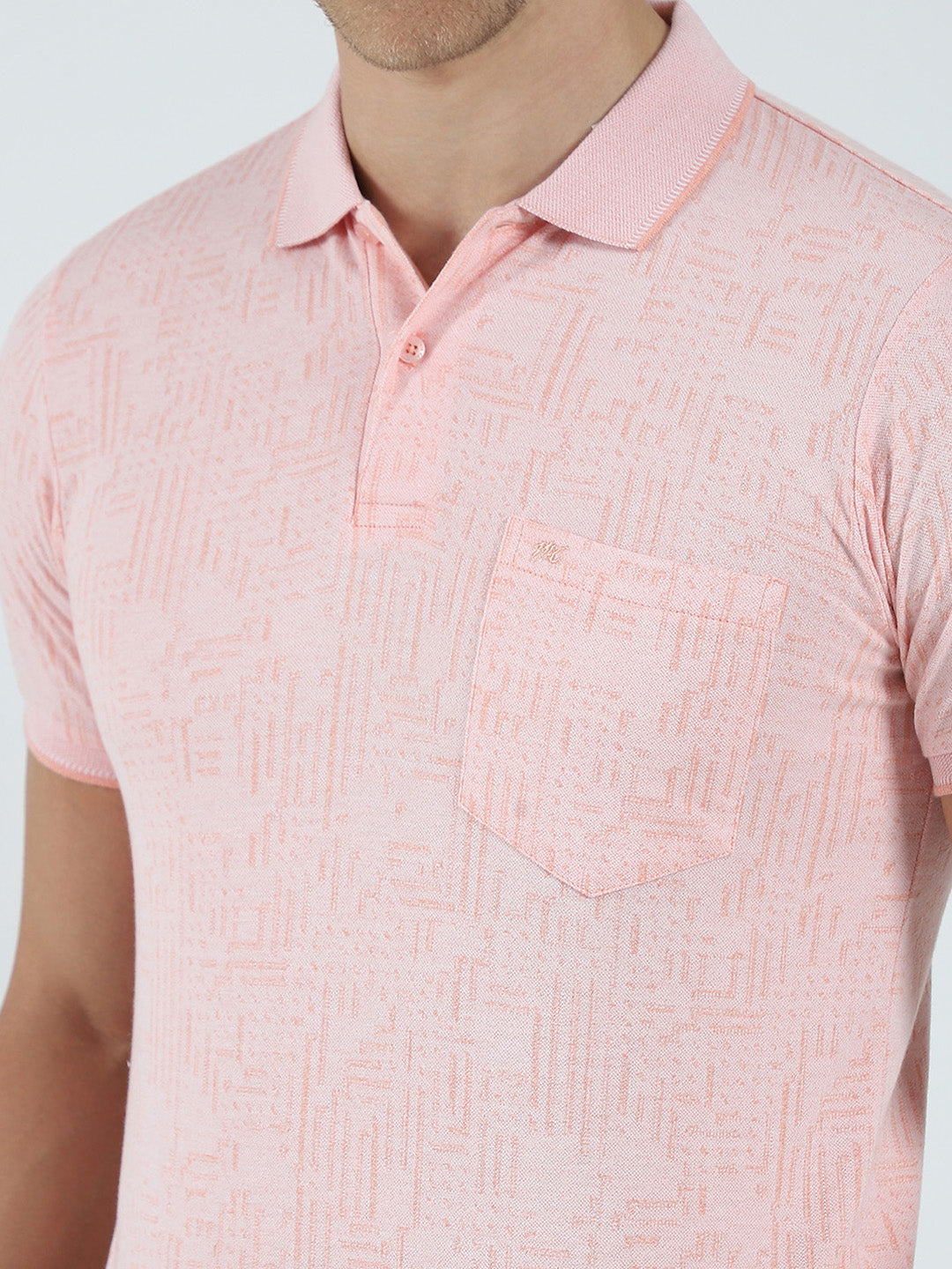 Men Peach Self Design Collar Half Sleeve T-Shirt