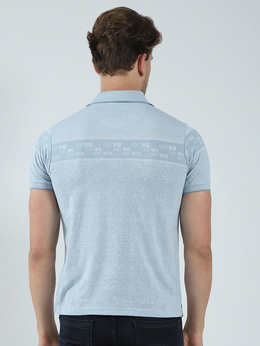 Men Blue Self Design Collar Half Sleeve T-Shirt