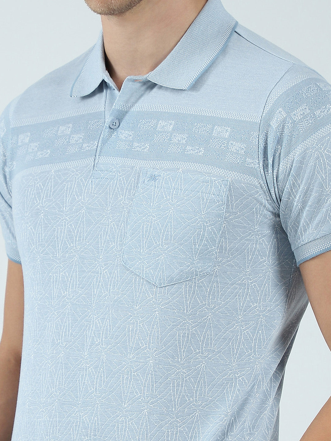 Men Blue Self Design Collar Half Sleeve T-Shirt