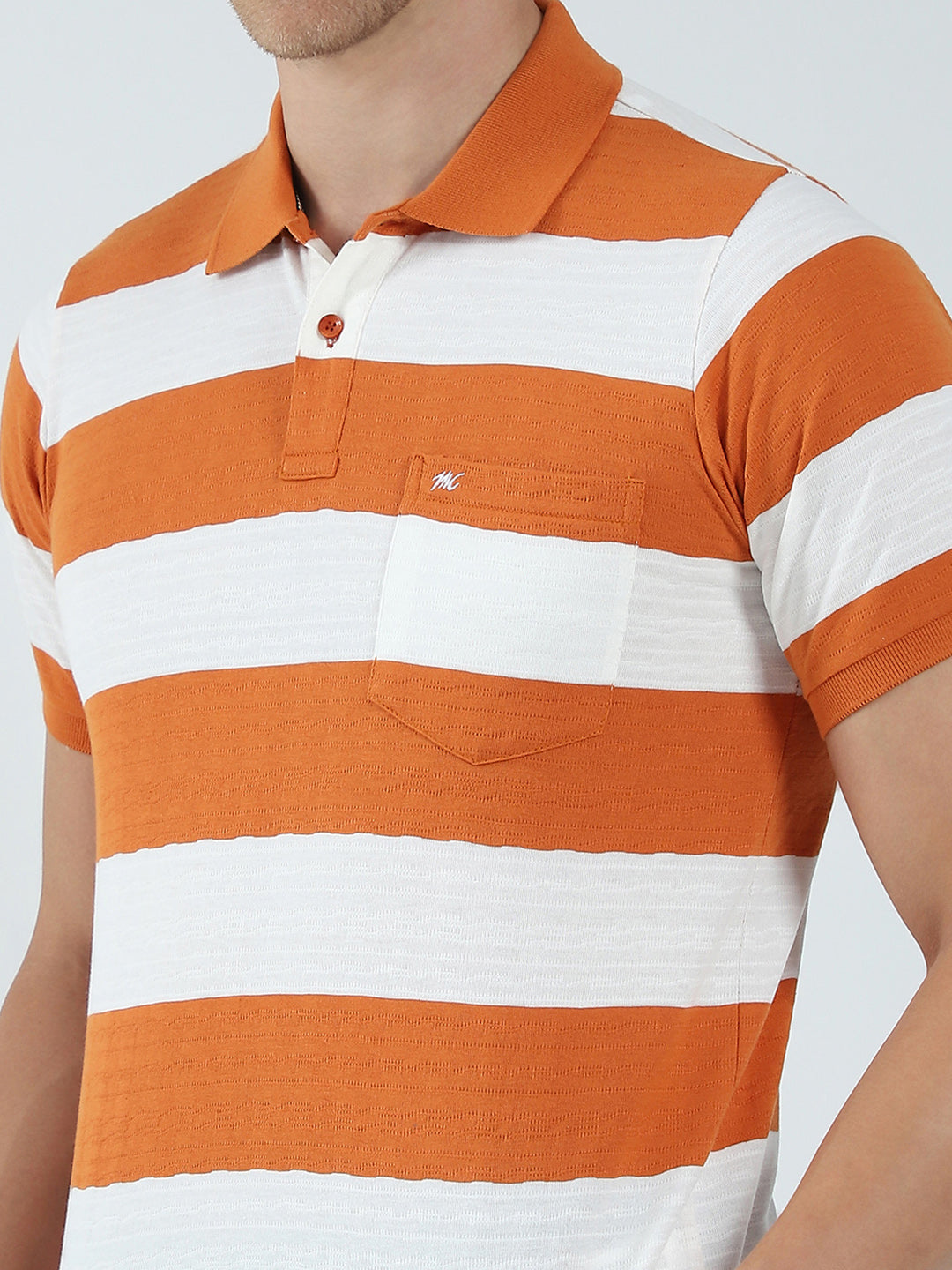 Men Rust Stripe Collar Half Sleeve T-Shirt