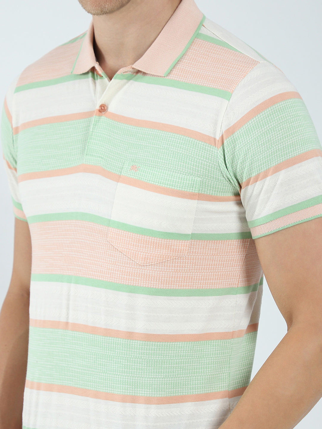 Men Green Stripe Collar Half Sleeve T-Shirt