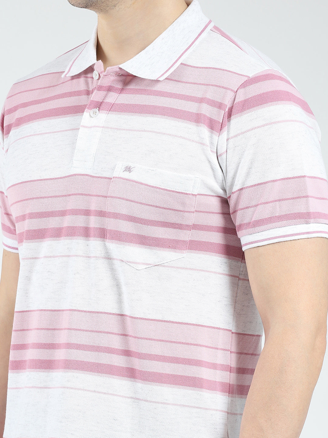 Men Pink Stripe Collar Half Sleeve T-Shirt