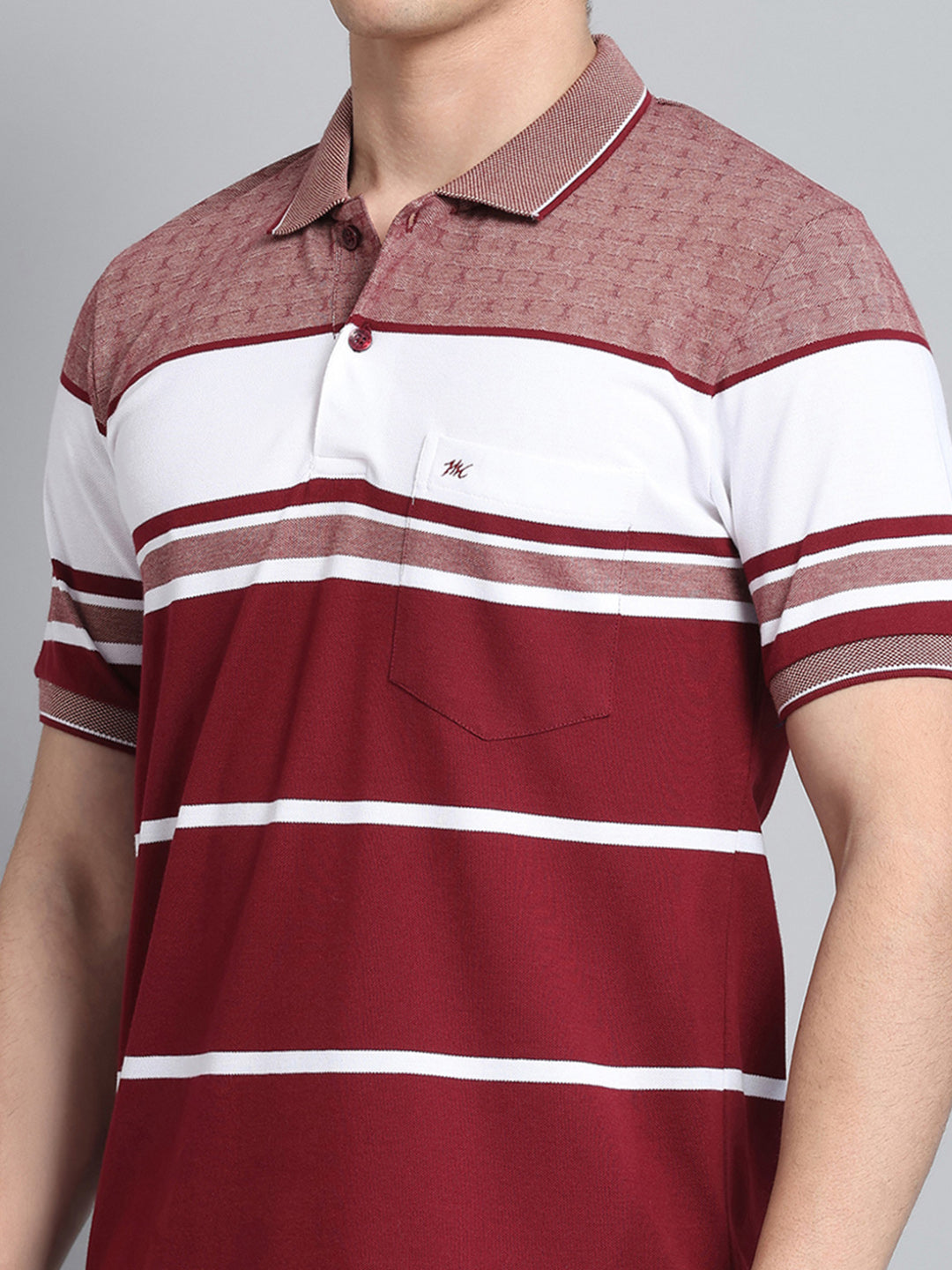 Men Maroon Stripe Collar Half Sleeve T-Shirt