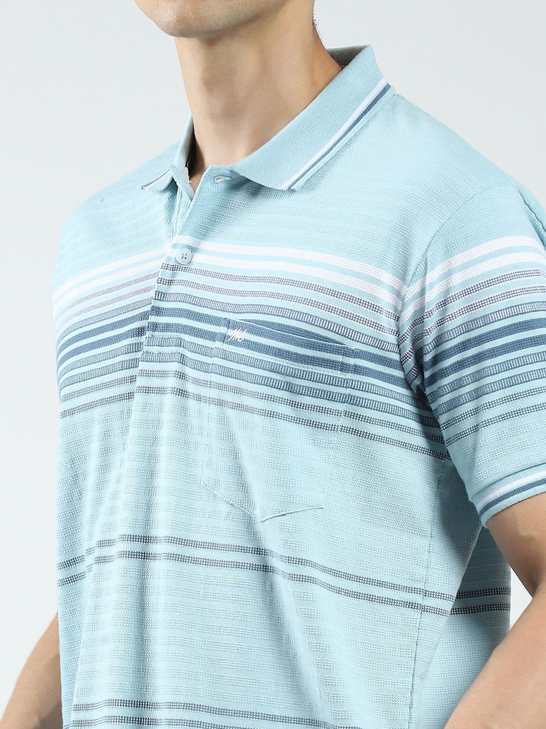 Men Green Stripe Collar Half Sleeve T-Shirt