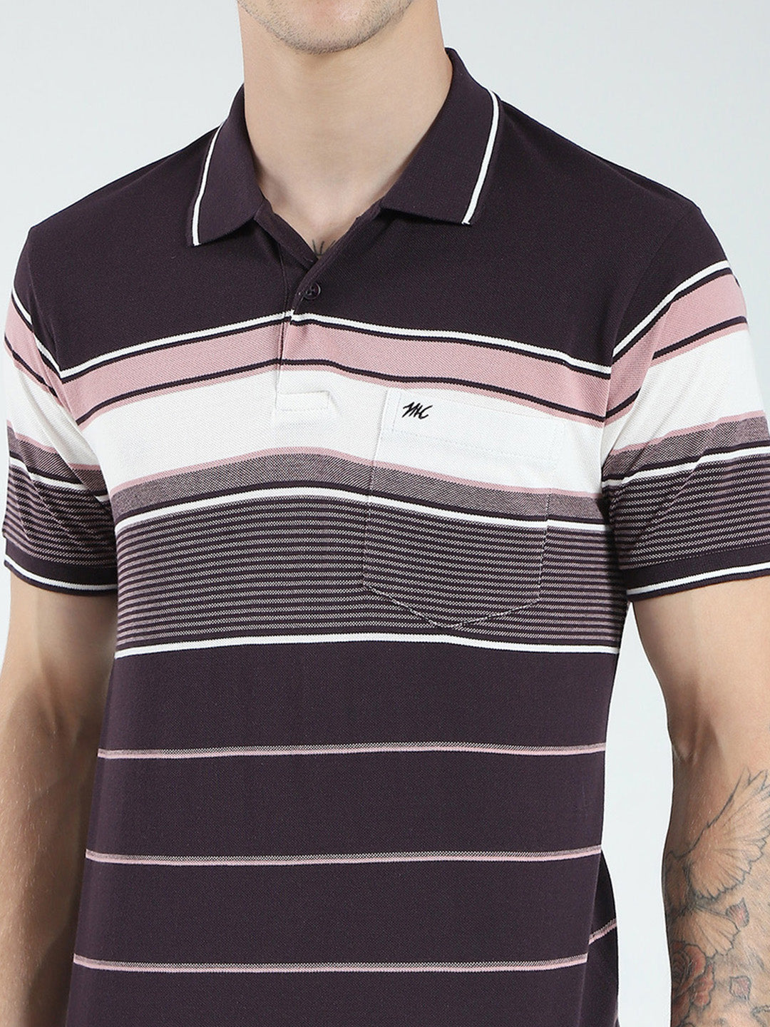 Men Brown Stripe Collar Half Sleeve T-Shirt