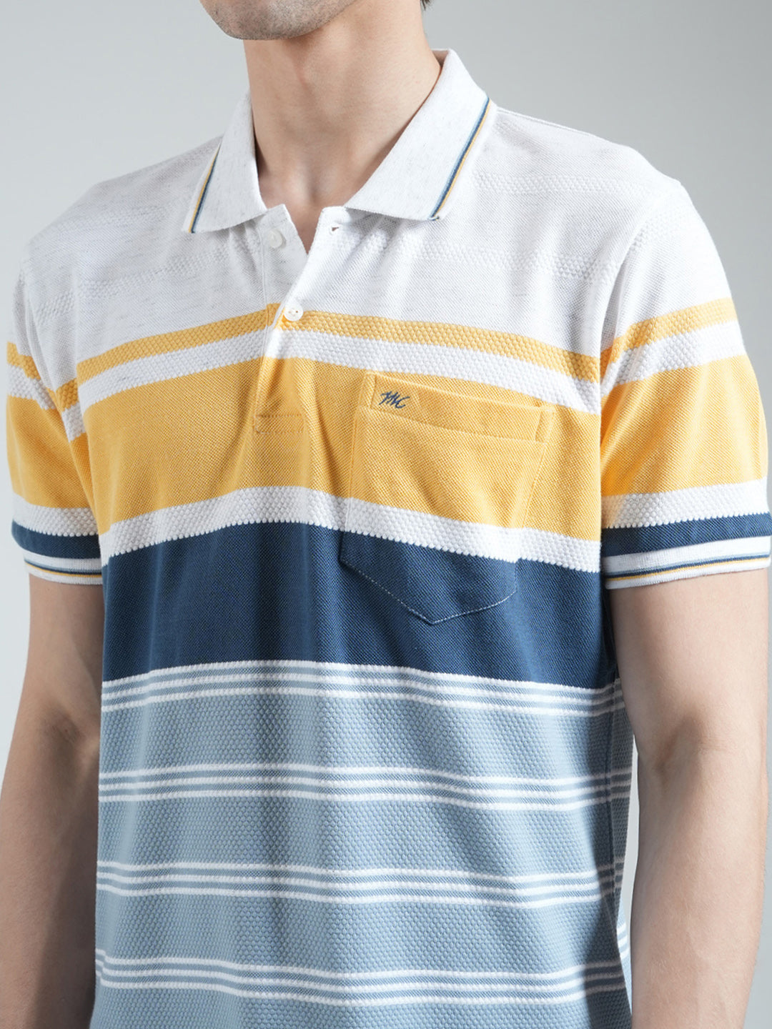 Men Yellow Stripe Collar Half Sleeve T-Shirt